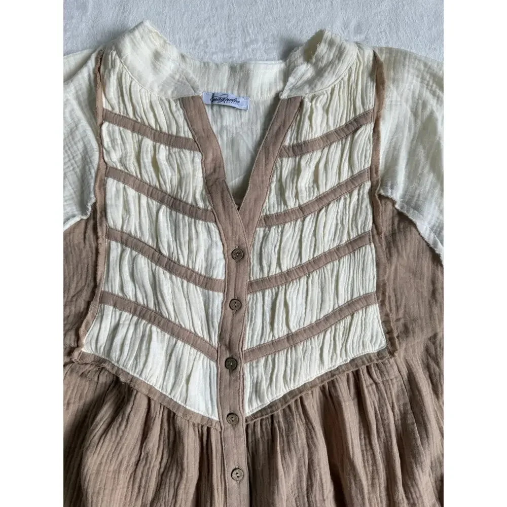 Magnolia Boutique Chic Babydoll Cream Color Block Tunic Dress Size Medium - Picture 5 of 16